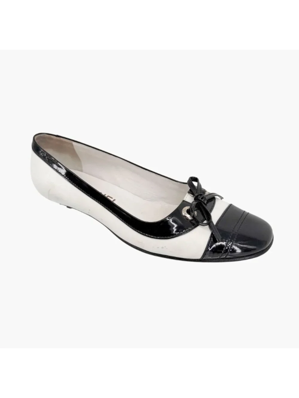 Chanel Vintage Black White Cap Toe Kitten Pumps Size 38 US 7–7.5 Two Tone Ballet - Picture 9 of 15